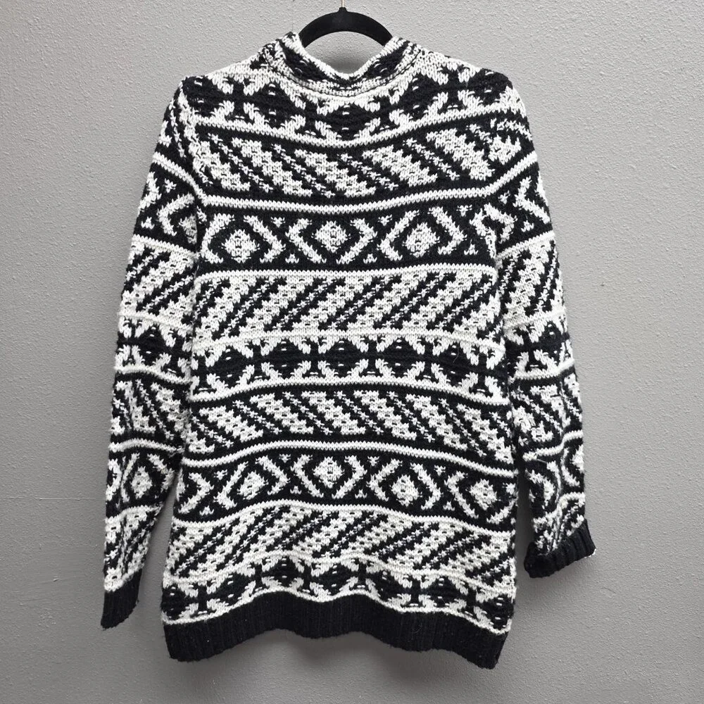 RuffHewn Sweater Womens Large Black White Fair Isle Wool Blend Crewneck Pullover - Picture 4 of 9